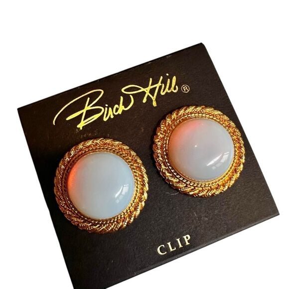 Birch Hill Gold-Tone Clip-On Earrings with White Domes - Picture 1 of 6